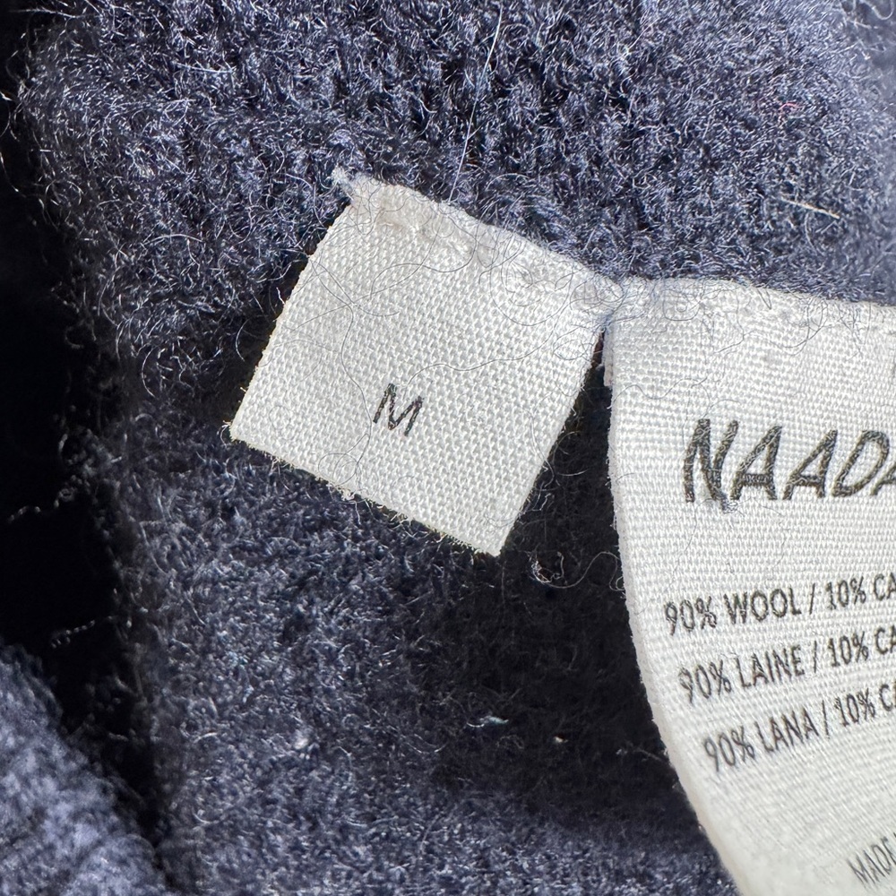 NAADAM Wool Cashmere Shawl Collar Cardigan, Navy, Size M - Picture 8 of 9